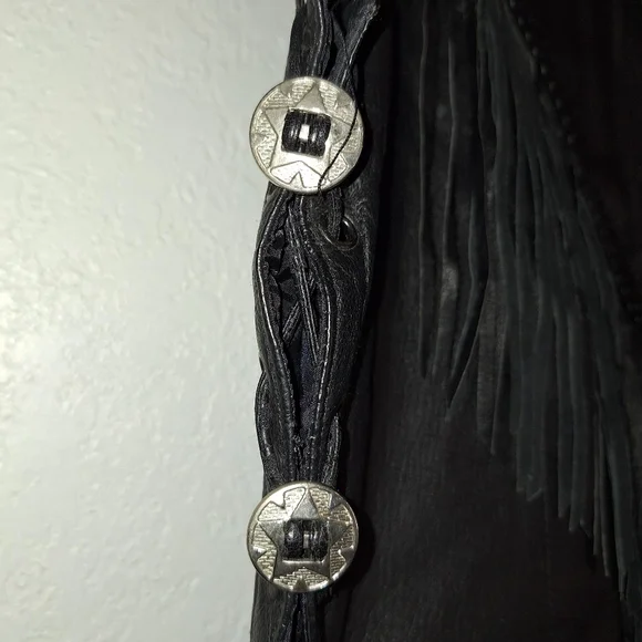 Diamond Plate Genuine Leather Women's Size Medium Motorcycle Vest Fringe,Pockets - Picture 8 of 12